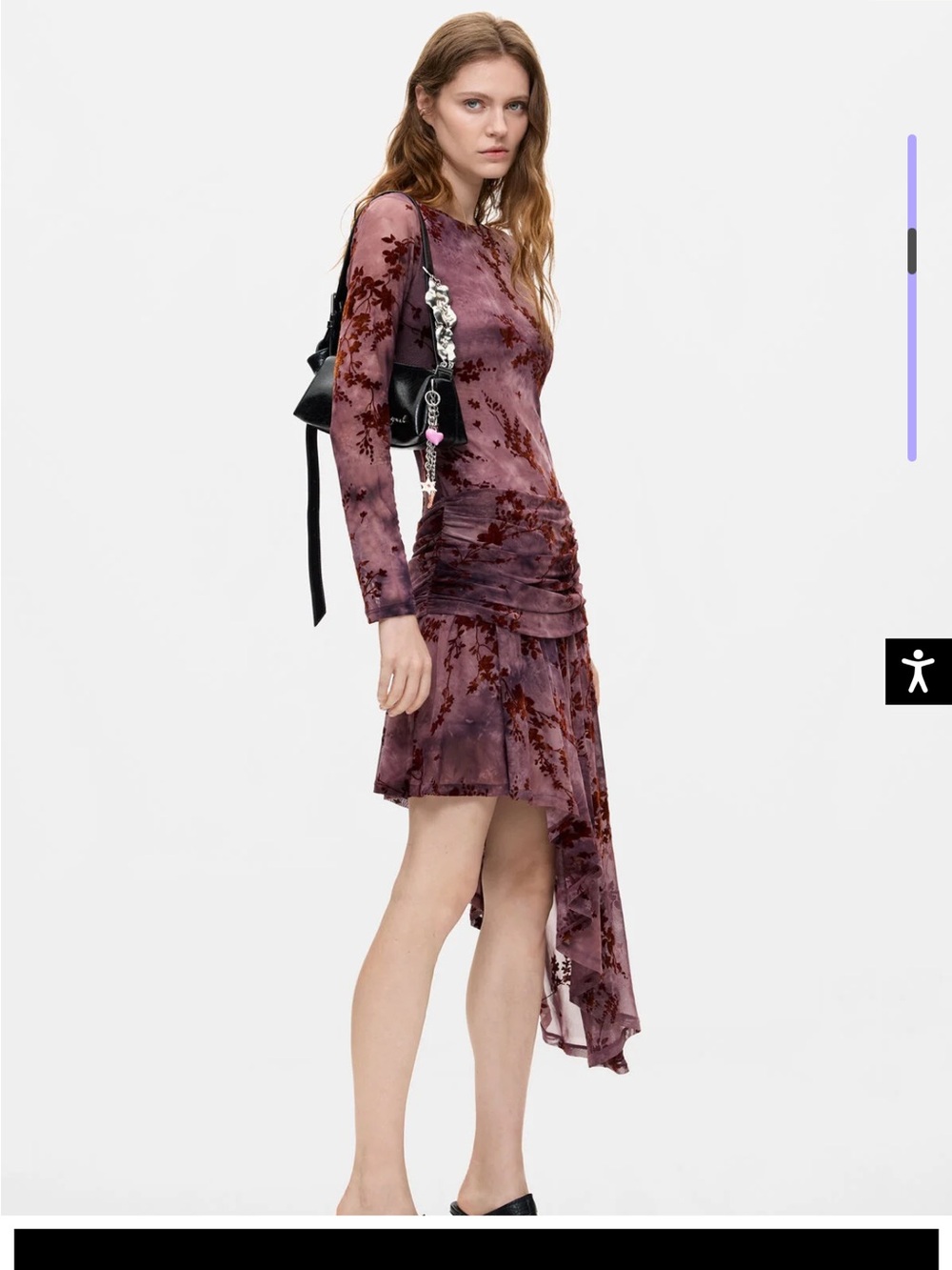 Desigual Purple Floral Burnout Asymmetrical Velvet Dress